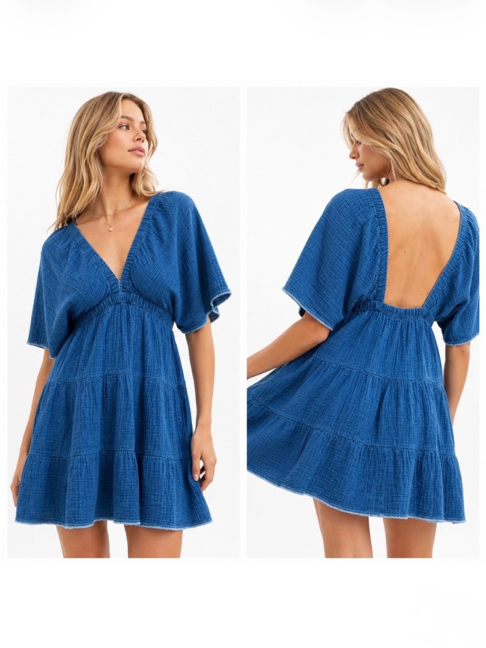 Aerie Gauzy Flutter Sleeve Dress Cotton Mini Blue XS